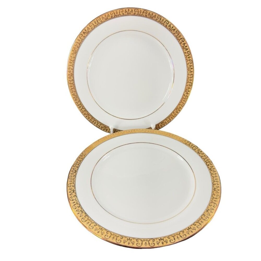 Royal Gallery Gold Dish Plates Macy 1991 Porcelain Made In Sri Lanka Set 2 VTG